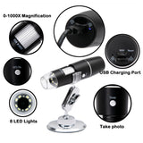 WiFi Digital Microscope Wireless 50X to 1000X Zoom Magnification Mini Handheld Endoscope Inspection HD Camera 8 LED Light, Compatible with iPhone iPad Android Smartphone Mac Windows