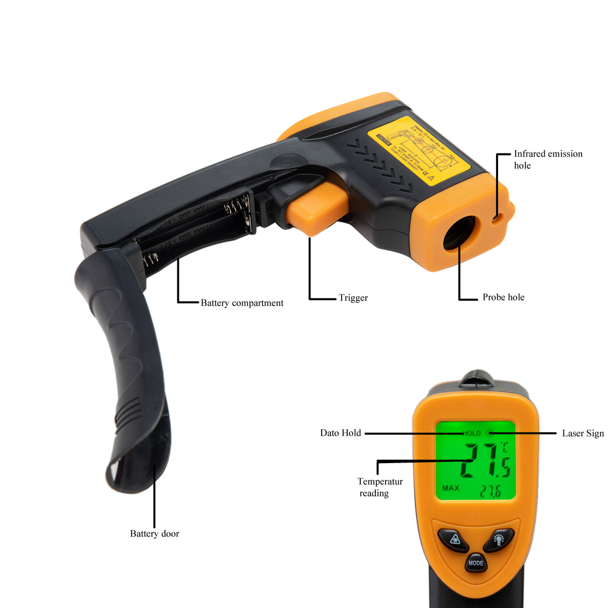 PINNACOLO INFRARED LASER THERMOMETER - 500°C - LASER POINTER FOR