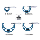 Beslands External Micrometer Set of 4, Outside Metric Micrometer(0-25mm;25-50mm;50-75mm;75-100mm), 0.01mm Graduation Precision Measuring Calipers